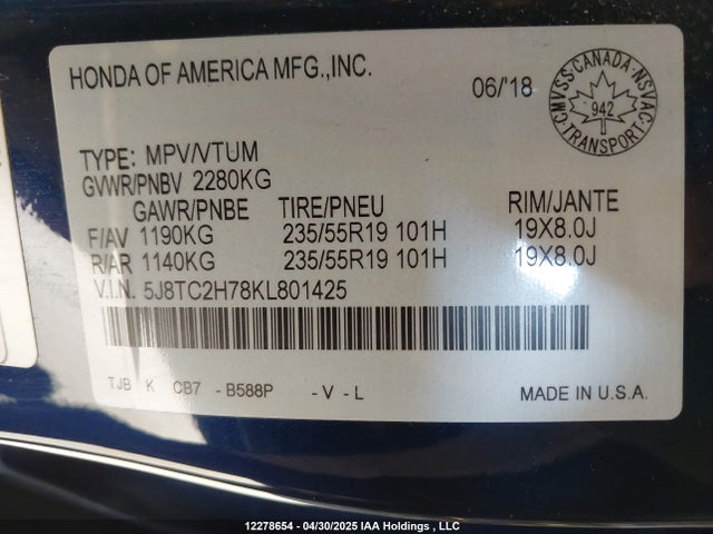 5J8TC2H78KL801425 Acura k20c4