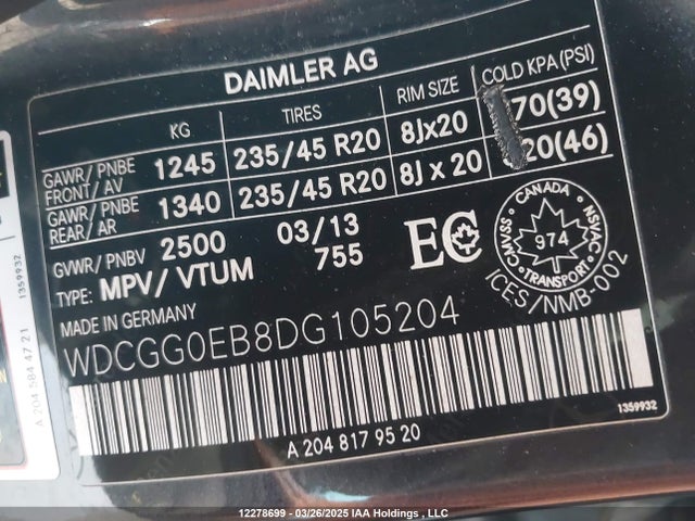 Продаж на аукціоні авто 2013 Mercedes-benz Glk 250 Bluetec, vin: WDCGG0EB8DG105204, номер лоту: 12278699