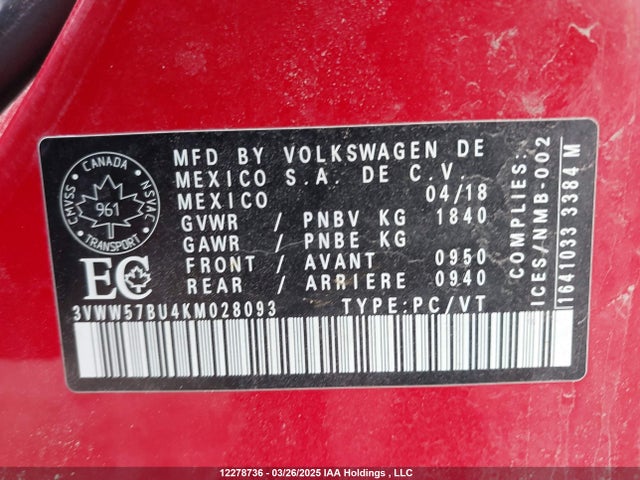 3VWW57BU4KM028093 Volkswagen 1.4 tsi