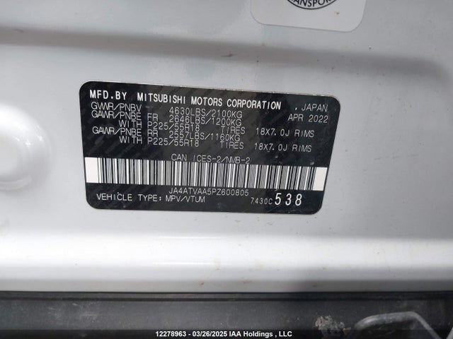 Mitsubishi tc/ic mivec 2023 JA4ATVAA5PZ600805 Image 19