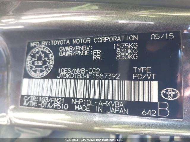 JTDKDTB34F1587392 Toyota PRIUS C