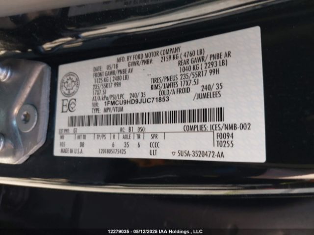 1FMCU9HD9JUC71853 Ford ESCAPE SEL