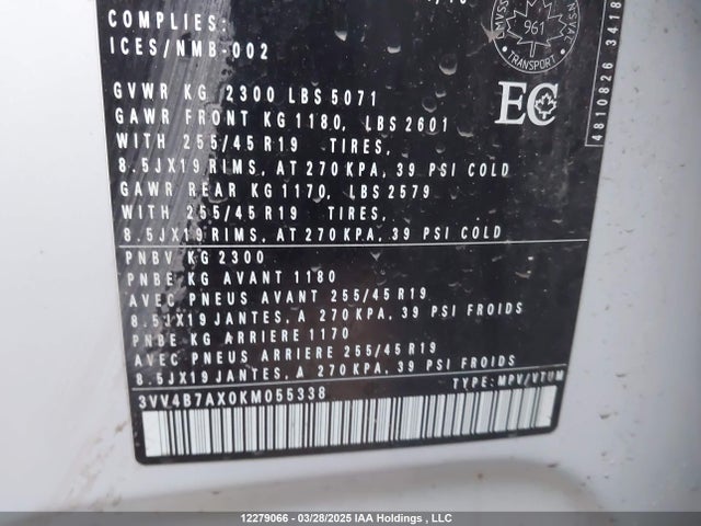 3VV4B7AX0KM055338 Volkswagen Tiguan