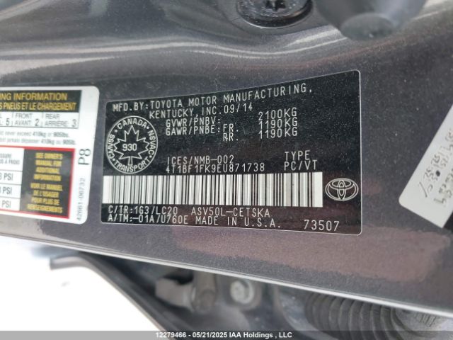 4T1BF1FK9EU871738 Toyota Camry