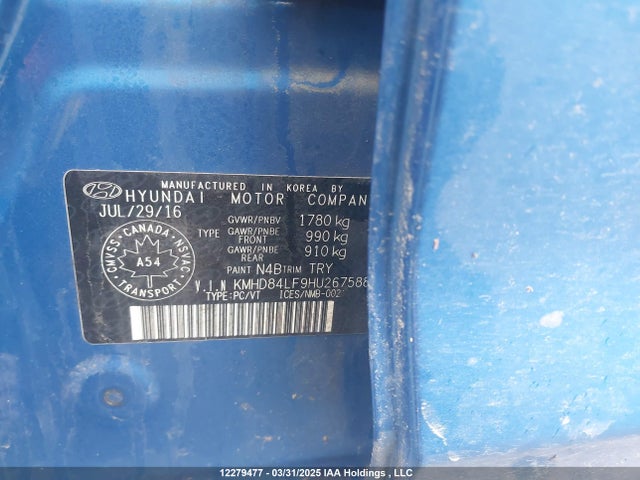 KMHD84LF9HU267588 Hyundai Elantra