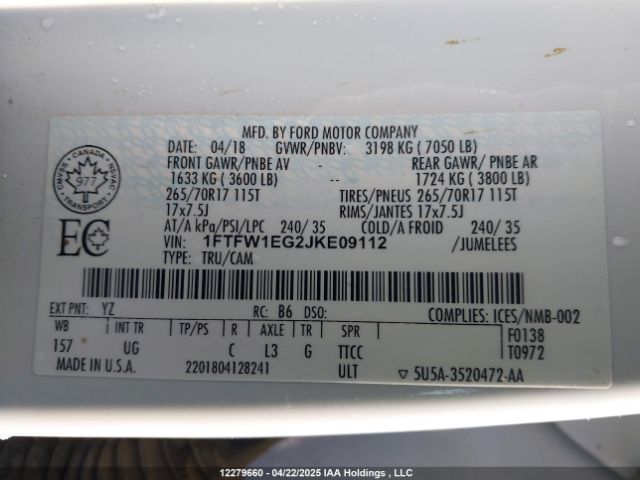 1FTFW1EG2JKE09112 Ford F-150 Xlt