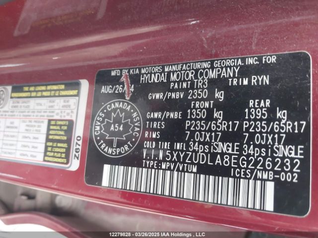 5XYZUDLA8EG226232 Hyundai SANTA FE SPORT