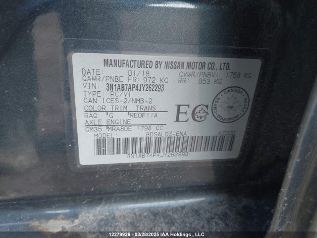 3N1AB7AP4JY262293 Nissan Sentra