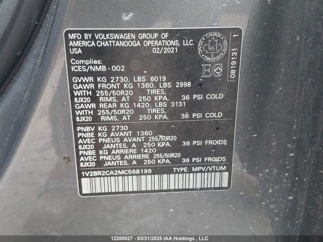 1V2BR2CA2MC568199 Volkswagen 3.6 fsi