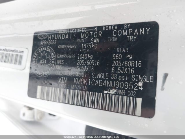 KM8K1CAB4NU909524 Hyundai mpi nu pe