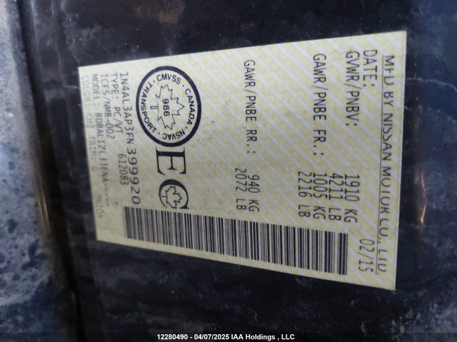 1N4AL3AP3FN399920 Nissan 2015