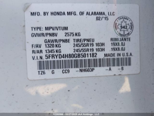 5FRYD4H80GB501182 Acura MDX