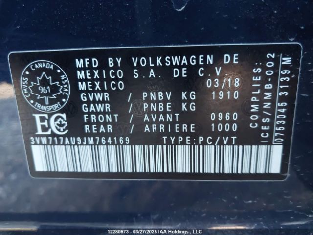 3VW717AU9JM764169 Volkswagen GOLF SPORTWAGEN