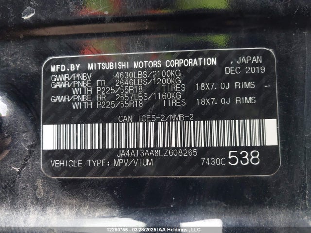 Mitsubishi tc/ic mivec 2020 JA4AT3AA8LZ608265 Image 9