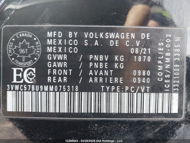 3VWC57BU9MM075318 Volkswagen tsi