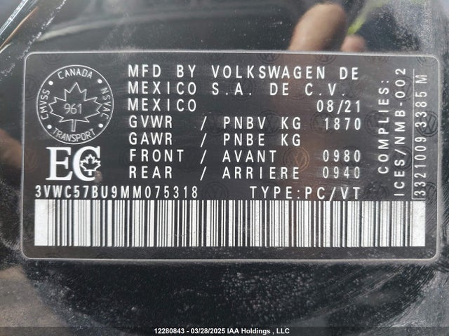 3VWC57BU9MM075318 Volkswagen tsi