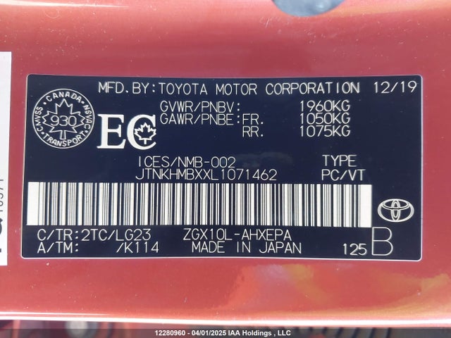 JTNKHMBXXL1071462 Toyota 3zr-fae