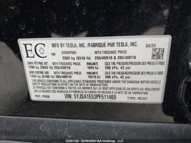 Tesla MODEL S 2023 5YJSA1E53PF511469 Image 9
