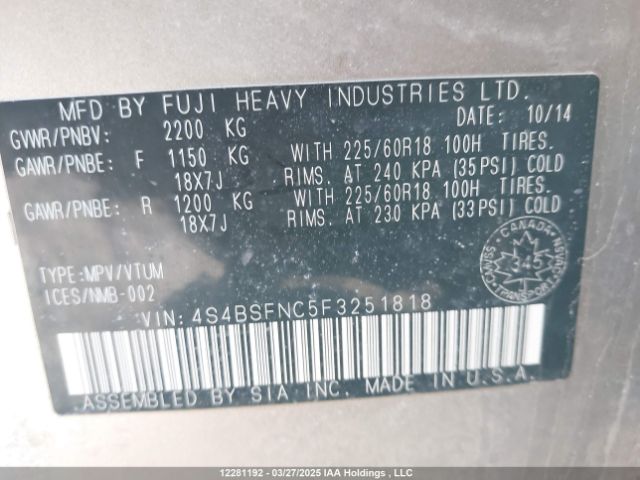 4S4BSFNC5F3251818 Subaru Outback 3.6r Limited