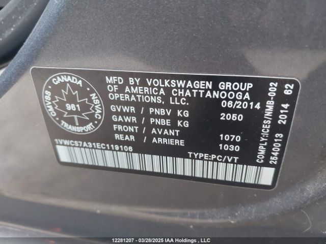 1VWCS7A31EC119106 Volkswagen Passat