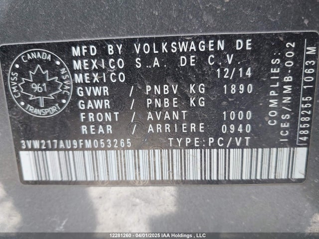 3VW217AU9FM053265 Volkswagen Golf