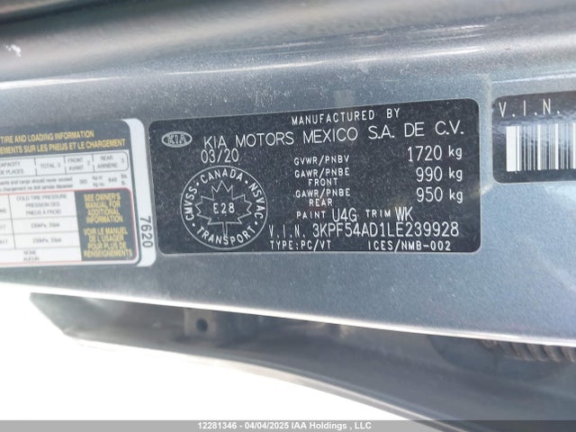 3KPF54AD1LE239928 KIA mpi nu