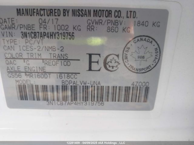 3N1CB7AP4HY319756 Nissan Sentra