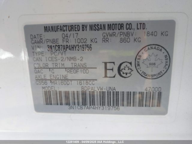 3N1CB7AP4HY319756 Nissan Sentra