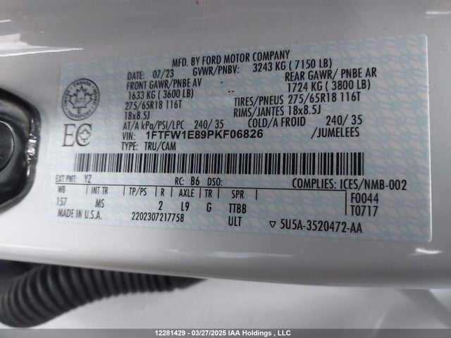 Ford gtdi 2023 1FTFW1E89PKF06826 Image 9