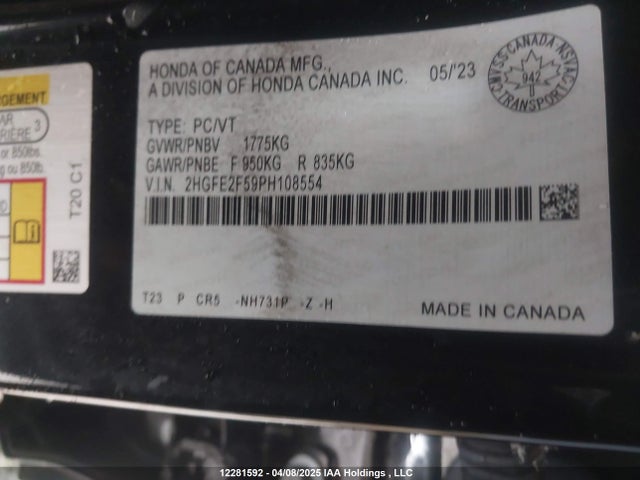Honda Civic Sport 2023 2HGFE2F59PH108554 Image 9