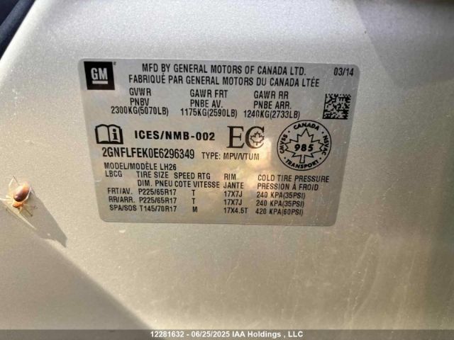 2GNFLFEK0E6296349 Chevrolet lea - flex fuel (gas/alc), aluminum, high output