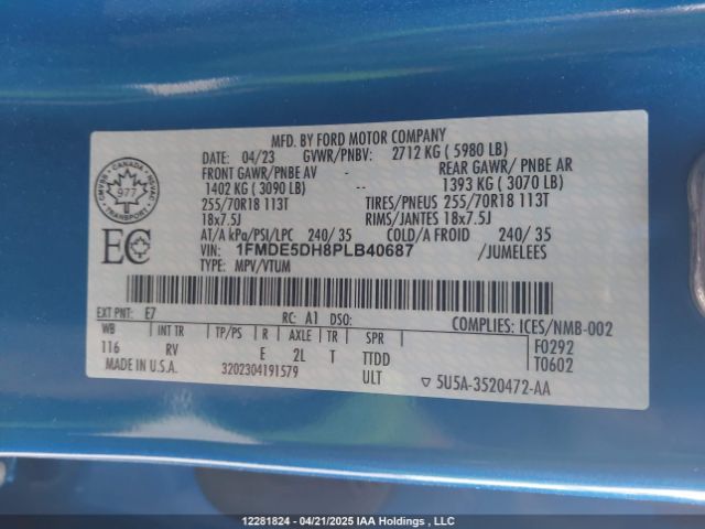 1FMDE5DH8PLB40687 Ford ecoboost