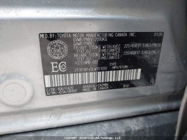 2T3R1RFV3LW101092 Toyota Rav4 Xle/xle Premium