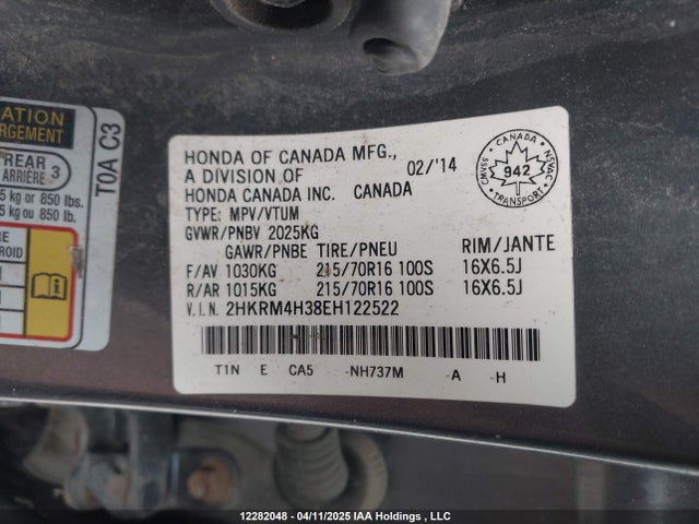 2HKRM4H38EH122522 Honda k24z7