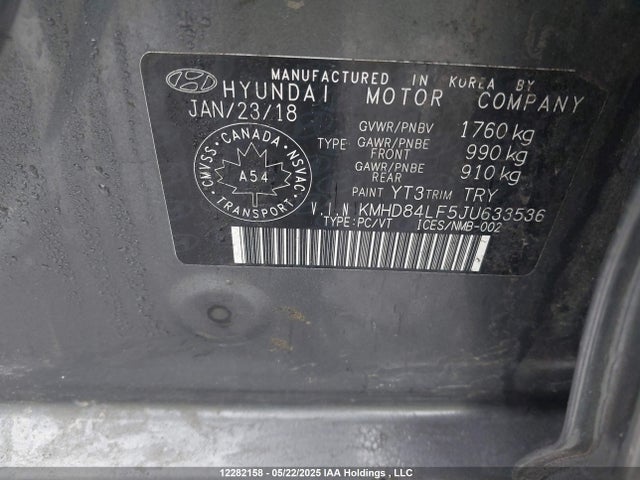 KMHD84LF5JU633536 Hyundai mpi nu