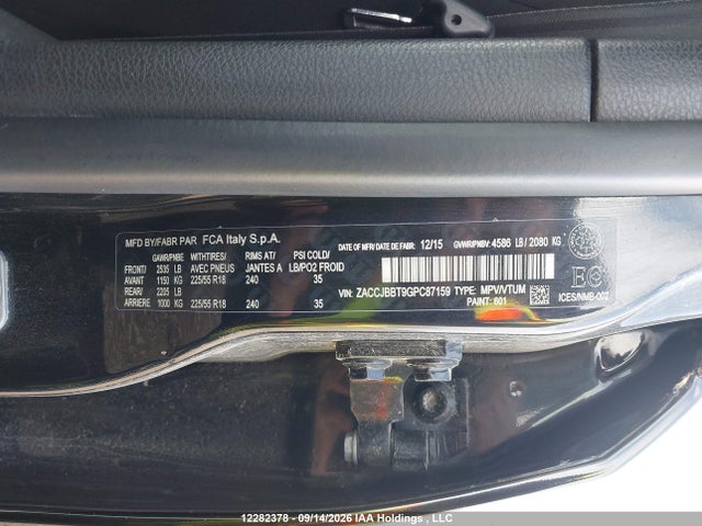 12282378 :رقم المزاد ، ZACCJBBT9GPC87159 vin ، 2016 Jeep Renegade Latitude مزاد بيع