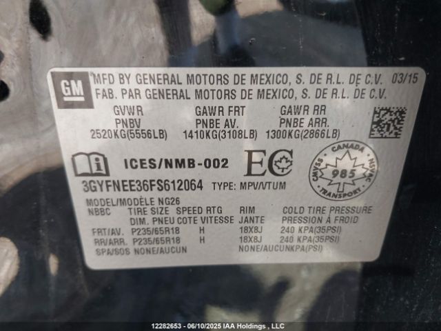 3GYFNEE36FS612064 Cadillac Srx Luxury Collection