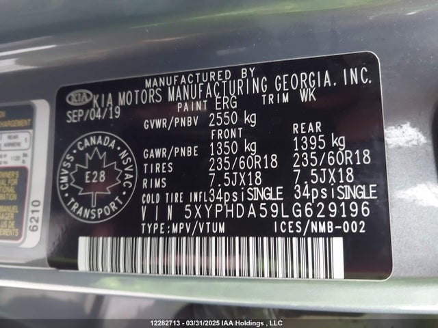 5XYPHDA59LG629196 KIA Sorento Ex/s