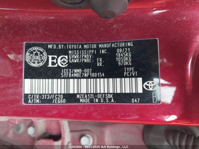 5YFB4MBE7NP100154 Toyota Corolla