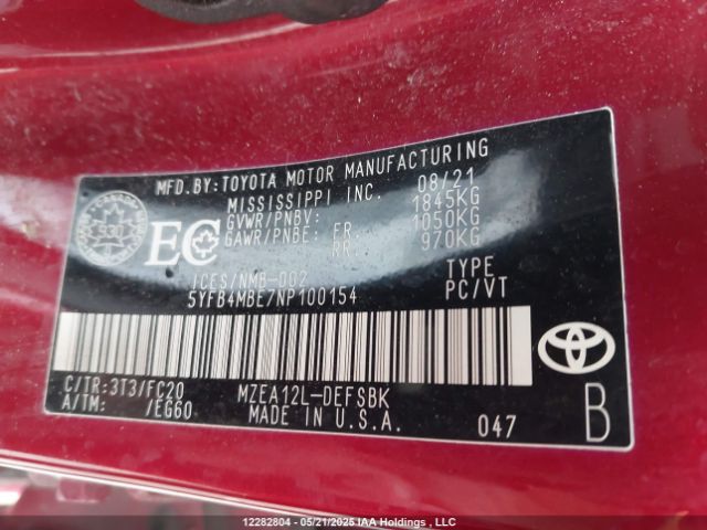 5YFB4MBE7NP100154 Toyota Corolla