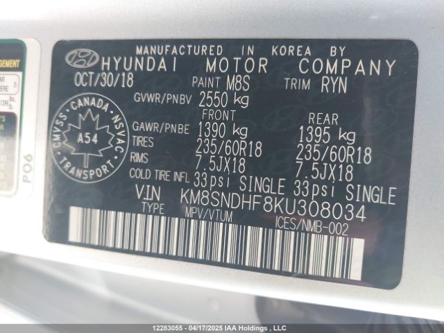 KM8SNDHF8KU308034 Hyundai Santa Fe Xl Se