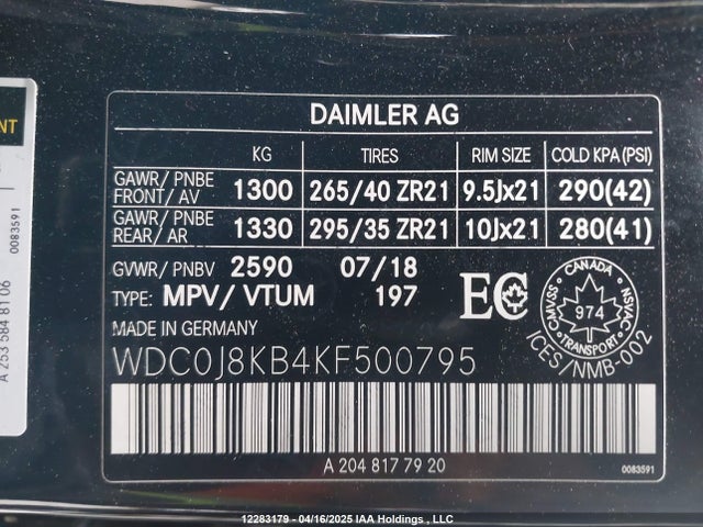 WDC0J8KB4KF500795 Mercedes-Benz m177