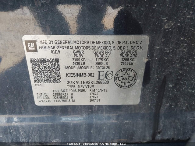 3GKALTEV3KL266530 GMC lyx - direct injection, vvt, fgt, turbo, alum, gen 1