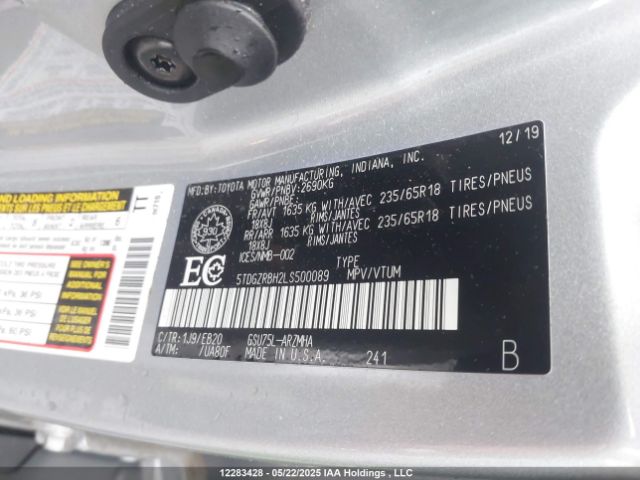 5TDGZRBH2LS500089 Toyota Highlander Xle