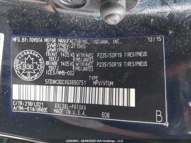 5TDXK3DCXGS690751 Toyota 2gr-fks