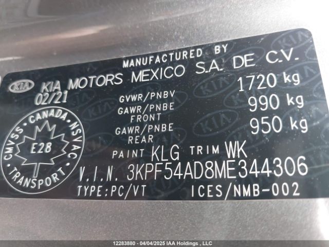 3KPF54AD8ME344306 KIA mpi nu