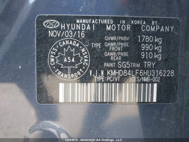 KMHD84LF6HU316228 Hyundai Elantra