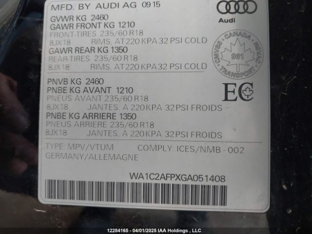 WA1C2AFPXGA051408 Audi flex fuel - e85