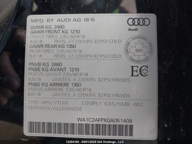 WA1C2AFPXGA051408 Audi flex fuel - e85