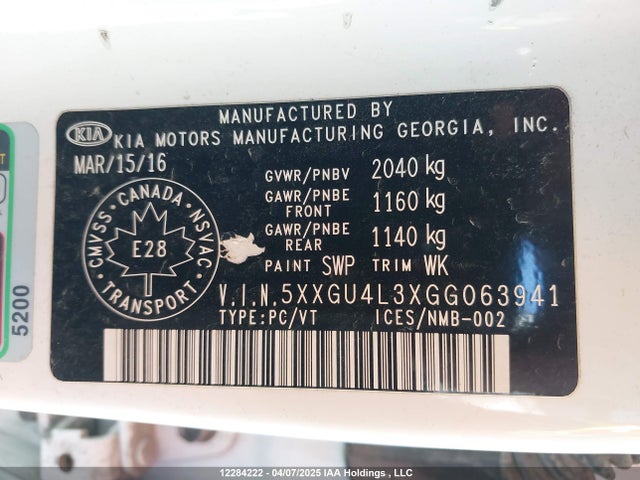 5XXGU4L3XGG063941 KIA t-gdi theta ii